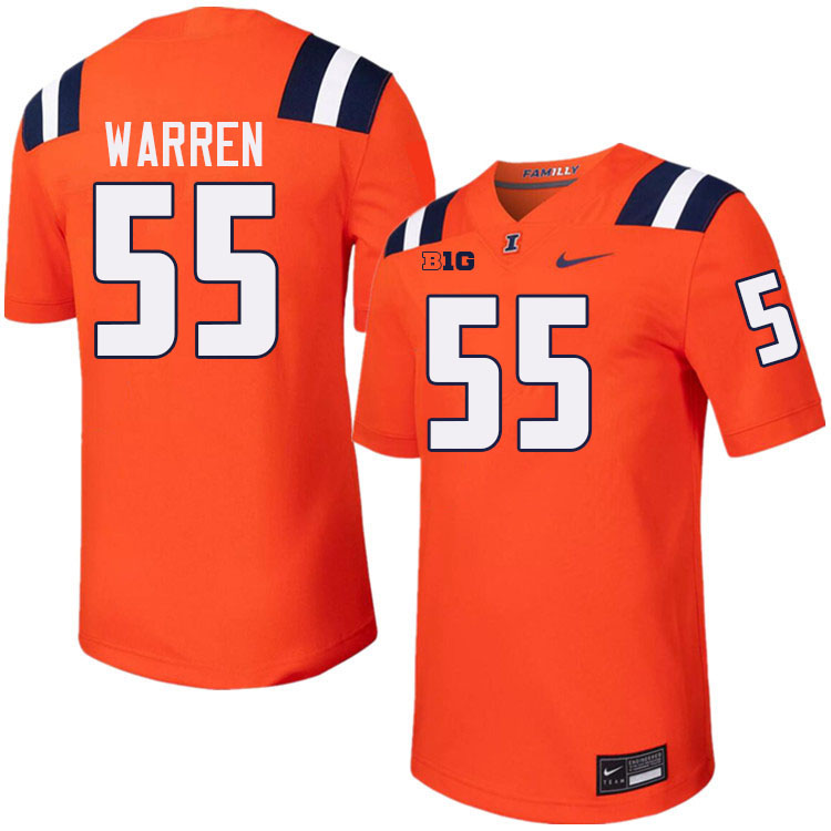 Men #55 Jeremiah Warren Illinois Fighting Illini College Football Jerseys Stitched-Orange